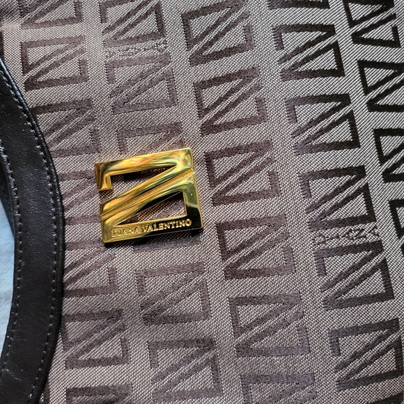 Authentic Diana Valentino Monogram Canvas & Leather Shoulder Handbag - Picture 3 of 8